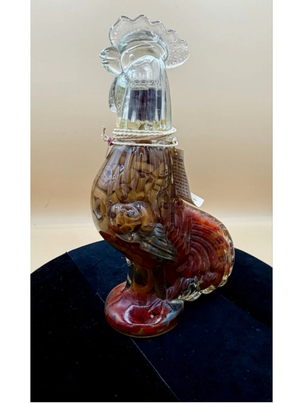 Shonfeld's Rooster Shaped Decorative Vinegar Bottle, One Size, Clear and Red